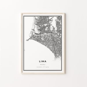 Lima Print, Stadt Karte Art Poster, Peru, Wand Kunst, Geschenk für Frauen, C13-755