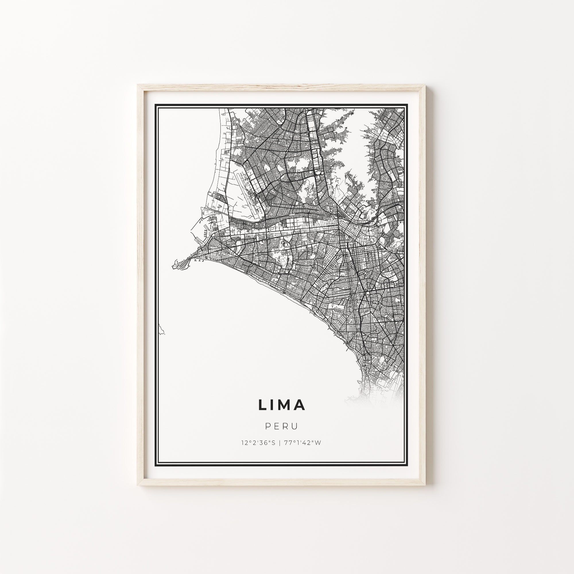 Lima Print, City Map Art Poster, Peru, Wall Art Decor, Modern Black and White Style, Gift For Women, C13-755