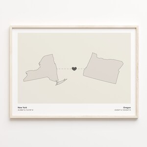 New York to Oregon Druck, Minimalistisches Poster, US Bundesstaat Post, Reise Wandkunst, Umzug ins Ausland Geschenk, C21-1388