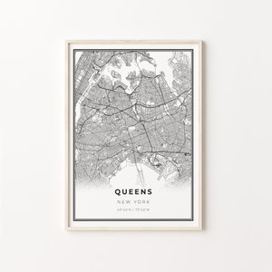 Queens Print, City Map Art Poster, New York City NYC NY USA, Wall Art Decor, Modern Black and White Style, Birthday Gift, C13-312