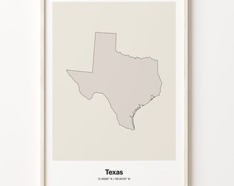 Texas Map Print: Minimalist Line Art, Texan Gift