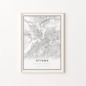 Ottawa Print, City Map Art Poster, Ontario ON Canada, Wall Art Decor, Modern Black and White Style, Entryway Art, C13-726