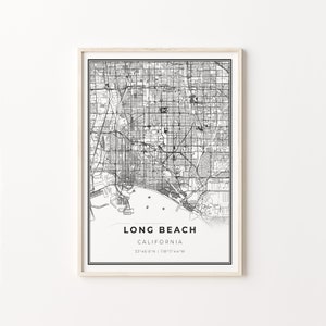 Long Beach Print, City Map Art Poster, California CA USA, Wall Art Decor, Modern Black and White Style, Gift For Parent, C13-28