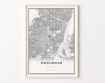 Omdurman Print, City Map Art Poster, Sudan Art Poster, Wall Art Decor, Modern Black and White Style, Bedroom Decor, C13-428