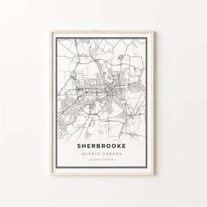Sherbrooke Print, Stadt Karte Kunst Poster, Québec QC Kanada, Wand Kunst Dekor, Moderner Schwarz Weiß Stil, Gifr Für Eine Geliebte, C13-492
