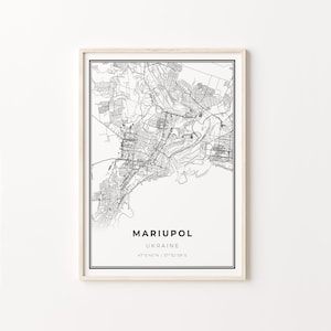 Mariupol Print, City Map Art Poster, Ukraine, Wall Art Decor, Modern Black and White Style, Gift To Mom, C13-560