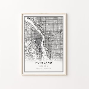 Innenstadt Portland Print, Stadt Karte Kunst Poster, Oregon ODER USA, Wand Kunst Dekor, Modern Schwarz Weiß Stil, Esszimmer Ideen, C13-86