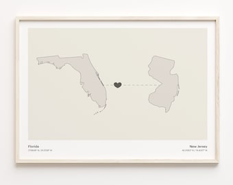 Florida New Jersey Connection Map Print: Minimalist State Art