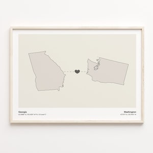 Georgia to Washington Print, Washingtonian Gift, Minimalistic State Connection Map Poster, Travel Wall Art, Global Love Gift, C21-1607