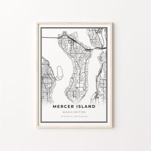 Mercer Island Print, City Map Art Poster, Washington WA USA, Wall Art Decor, Modern Black and White Style, Gift Him, C13-251