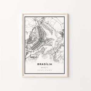 Impresión de Brasilia, cartel de arte del mapa de la ciudad, Brasil, decoración de arte de la pared, estilo moderno en blanco y negro, carteles grandes, C13-862