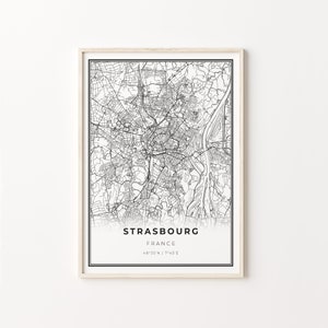 Straßburg Print, Stadt Karte Kunst Poster, Frankreich, Wand Kunst Dekor, Moderner Schwarzweiß Stil, Geschenk für die beste Freundin, C13-497