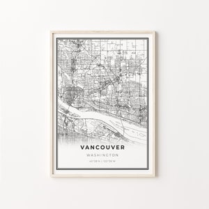 Vancouver Washington Print, City Map Art Poster, WA USA, Wall Art Decor, Modern Black and White Style, City Maps, C13-53