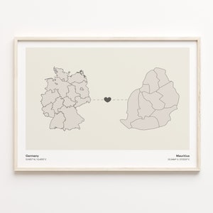 Germany to Mauritius Print, Mauritanian Gift, Minimalistic Country Connection Map Poster, Travel Wall Art, Expatriate Gift, C21-515