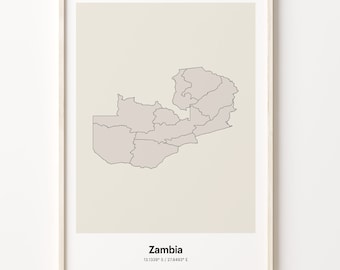 Zambia Map Print: Minimalist Line Art Poster