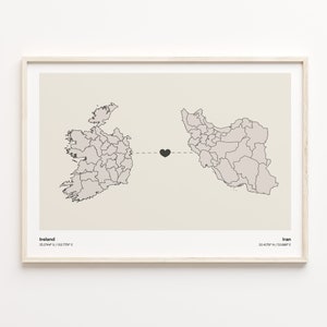 Irland-Iran-Druck, iranisches Geschenk, minimalistisches Landverbindungskarten-Poster, Reise-Wandkunst, Willkommensgeschenk, C21-1079