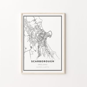Scarborough Print, City Map Art Poster, England UK United Kingdom City map wall art, Wall Art Decor, Modern Black and White Style, C13-539