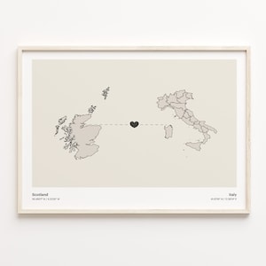 Scotland - Italy Print, Italienisches Geschenk, Minimalistische Verbindung Karte Poster, Reise Wandbild, Reise, C21-1732