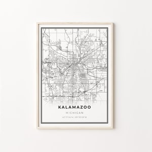 Kalamazoo Print, City Map Art Poster, Michigan MI USA, Wall Art Decor, Modern Black and White Style, Gift Husband, C13-252
