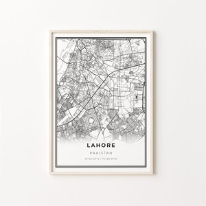 Lahore Print, Stadt Karte Kunst Poster, Pakistan, Wand Kunst Dekor, Modern Black and White Style, Gift Him, C13-821