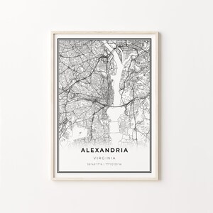 Alexandria Virginia Map Art Print: Modern Black and White Decor