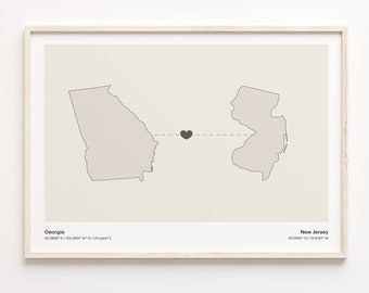 Georgia to New Jersey Map Print: Minimalist State Connection Art