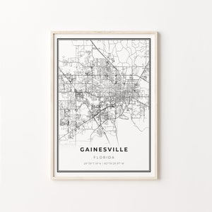Gainesville Print, City Map Art Poster, Florida FL USA, Wall Art Decor, Moderne Zwart-Wit Stijl, Cadeau voor werknemer, C13-218