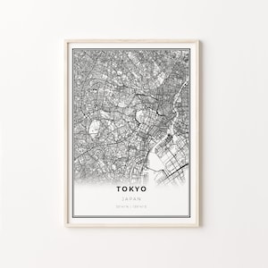 Tokyo City Map Print: Modern Black and White Japan Wall Art