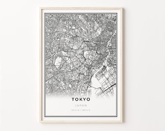 Tokyo City Map Print: Modern Black and White Japan Wall Art