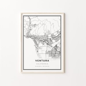 Ventura Print, City Map Art Poster, California CA USA, Wall Art Decor, Modern Black and White Style, Gifr For A Girl, C13-204
