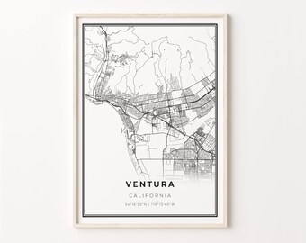 Ventura California Map Art Print: Modern Black and White Wall Decor