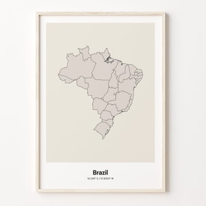 Impresión de Brasil, Regalo brasileño, Cartel minimalista del mapa del país, BR Line Art, Arte de estilo del hogar, C24-25