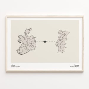 Irland Portugal Print, Polnisches Geschenk, Minimalistisches Landkarte Poster, Reise Wandbild, Auswanderung, C21-1141