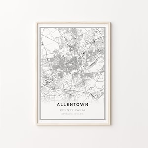 Allentown Print, City Map Art Poster, Pennsylvania PA USA, Wall Art Decor, Modern Black and White Style, Gift Ideas Home, C13-256