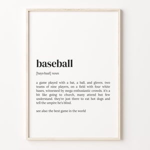 Baseball Definition Print, Dictionary Poster, Quote Wall Art, Baseball Lover Gift, Gift For Brother, Gift For Dad, C17-27