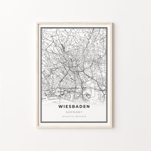 Wiesbaden Germany Map Print: Modern Black and White Wall Art