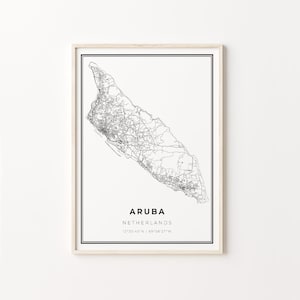 Aruba Print, Stadt Karte Kunst Poster, Niederlande, Wand Kunst Dekor, Schwarz Weiß Stil, Gifr für eine Familie, C13-773