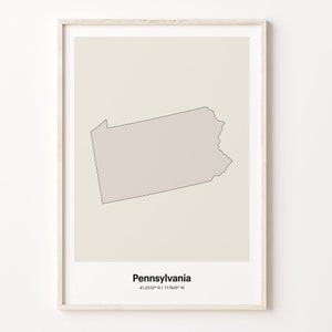 Pennsylvania print, Pennsylvania cadeau, minimalistische landkaart poster, PA zeer fijne tekeningen, woonkamerinrichting, C24-238