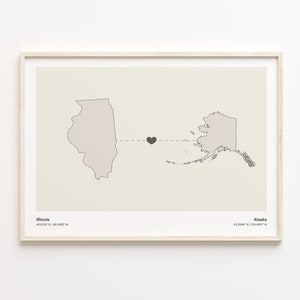 Illinois to Alaska Print, Alaskan Gift, Minimalistic State Connection Map Poster, Travel Wall Art, Study Abroad Map, C21-1455