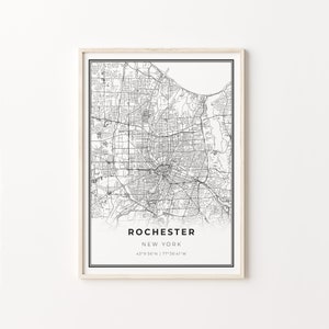 Rochester Print, Stadt Karte Kunst Poster, New York NY USA, Wand Kunst Dekor, Modern Schwarz Weiß Stil, Büro Idee, C13-122
