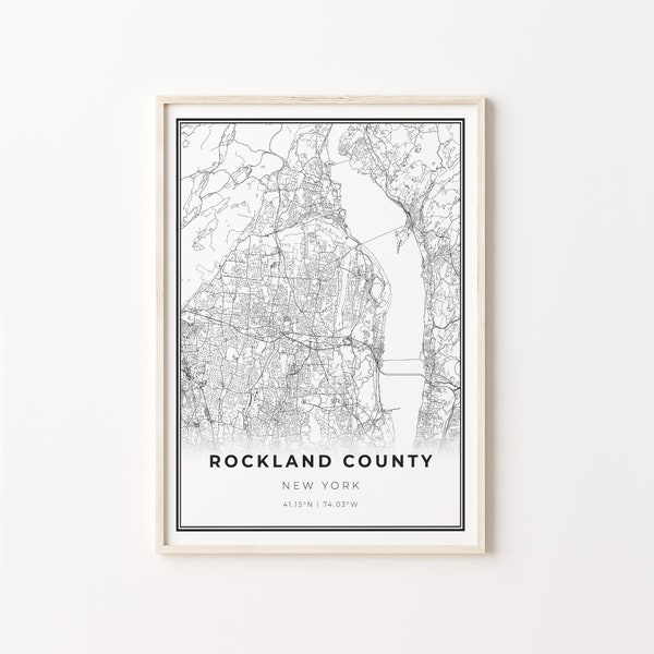 Rockland County Print, City Map Art Poster, New York NY USA, Wall Art Decor, Modern Black and White Style, Gift Ideas House, C13-257