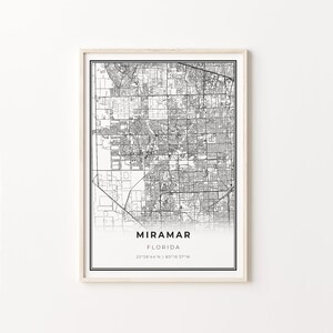 Miramar Print, City Map Art Poster, Florida FL USA, Wall Art Decor, Moderne Zwart-Wit Stijl, Office Prints, C13-57