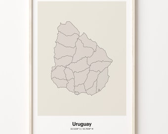 Uruguay Print, Uruguayan Gift, Minimalistic Country Map Poster, UY Line Art, Minimalist design, C24-191