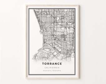 Torrance California Map Art Print: Modern Black and White Wall Decor