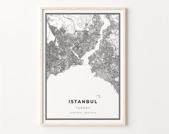 Istanbul Print, City Map Art Poster, Turkey, Wall Art Decor, Modern Black and White Style, Scandi Poster, C13-583