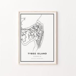Tybee Island Print, City Map Art Poster, Georgia GA USA, Wall Art Decor, Modern Black and White Style, Livingroom Artwork, C13-134