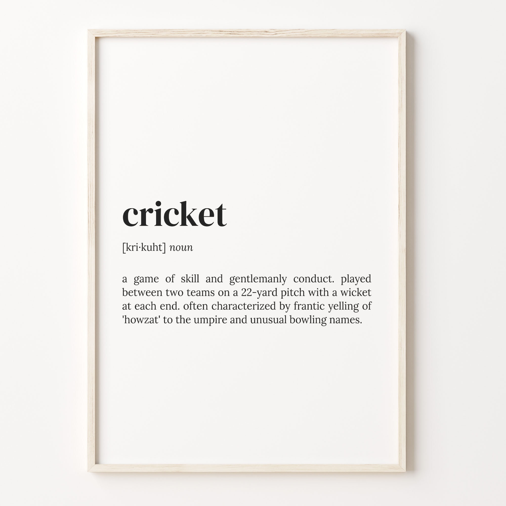 Cricket Definition Print Dictionary Poster Quote Wall Art Etsy