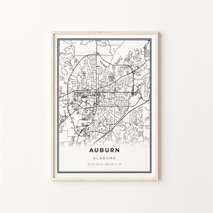 Impressão castanha-avermelhada, pôster de arte de mapa da cidade, Alabama AL EUA, decoração de arte de parede, estilo moderno preto e branco, inspiração de escritório, C13-354