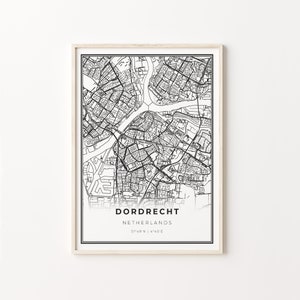 Dordrecht Print, Stadt Karte Kunst Poster, Niederlande Nederland, Wand Kunst Dekor, Moderner Schwarz Weiß Stil, Esszimmer Drucke, C13-657