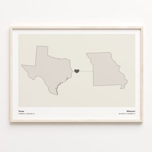 Texas to Missouri Print, Missourian Gift, Minimalistic State Connection Map Poster, Travel Wall Art, Digital Nomad Gift, C21-1271